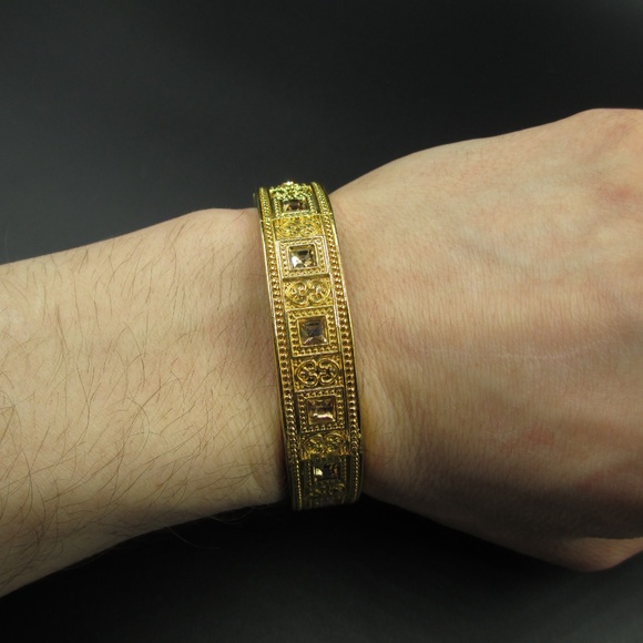Vintage Ornate Light Brown Crystal Metal Bracelet - Picture 4 of 7
